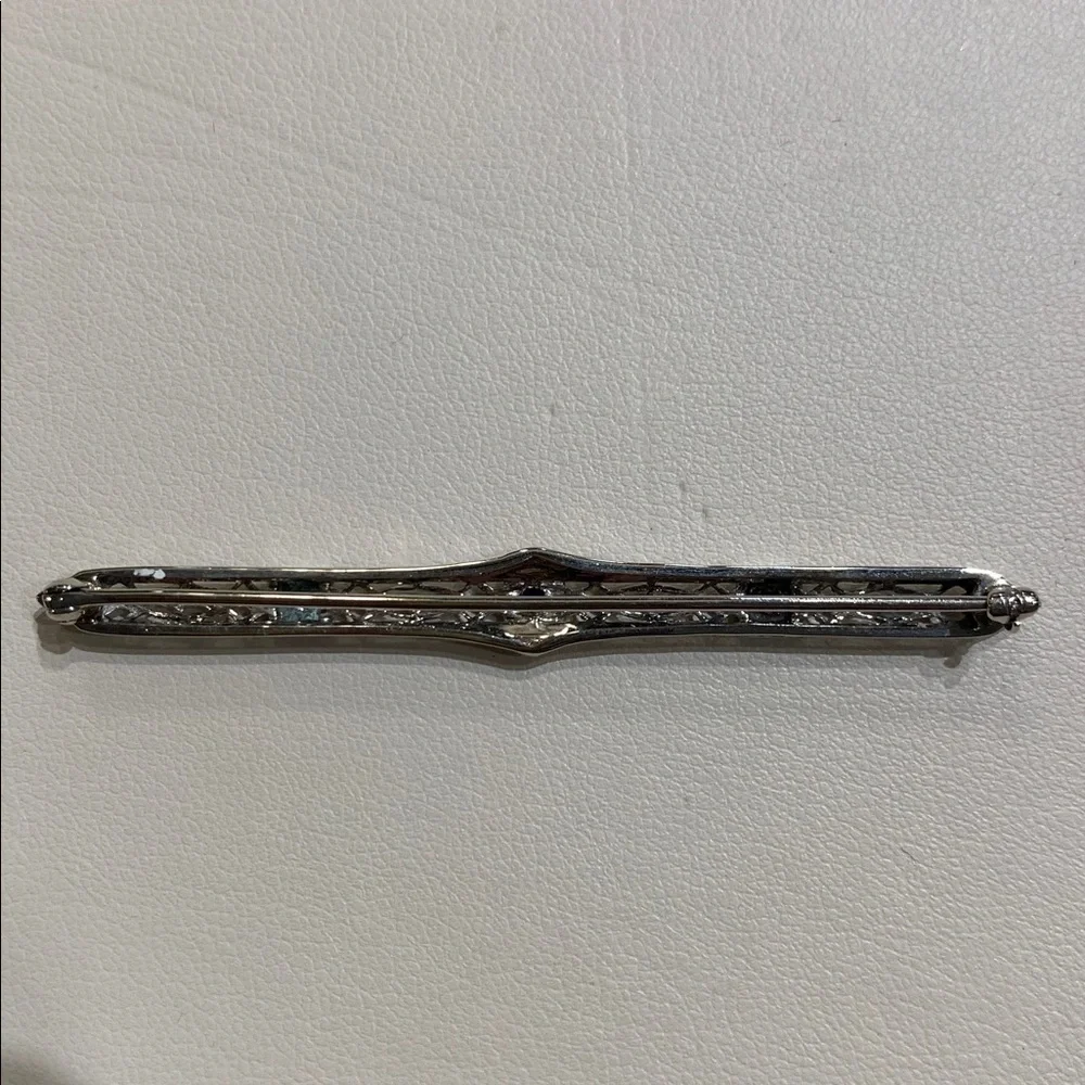 Edwardian Art Deco Antique 14K White Gold Bar Pin with Sapphire and Diamonds - Picture 5 of 7